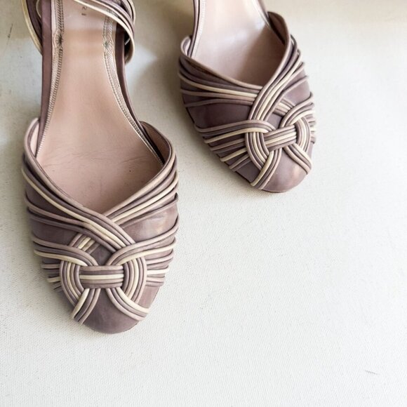 Elie Tahari Beige Two Tone Leather Braided Slingback Heels 38 - Picture 8 of 8